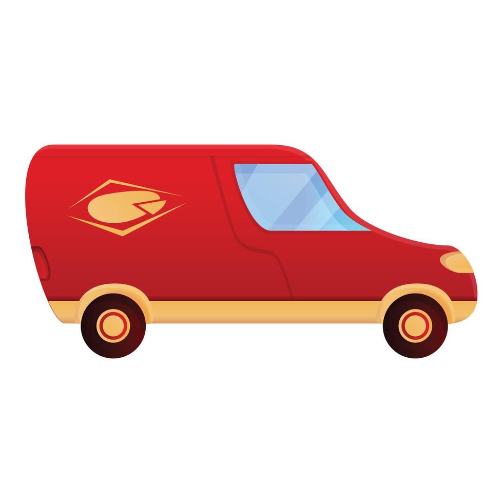 Pizza delivery van icon, cartoon style vector