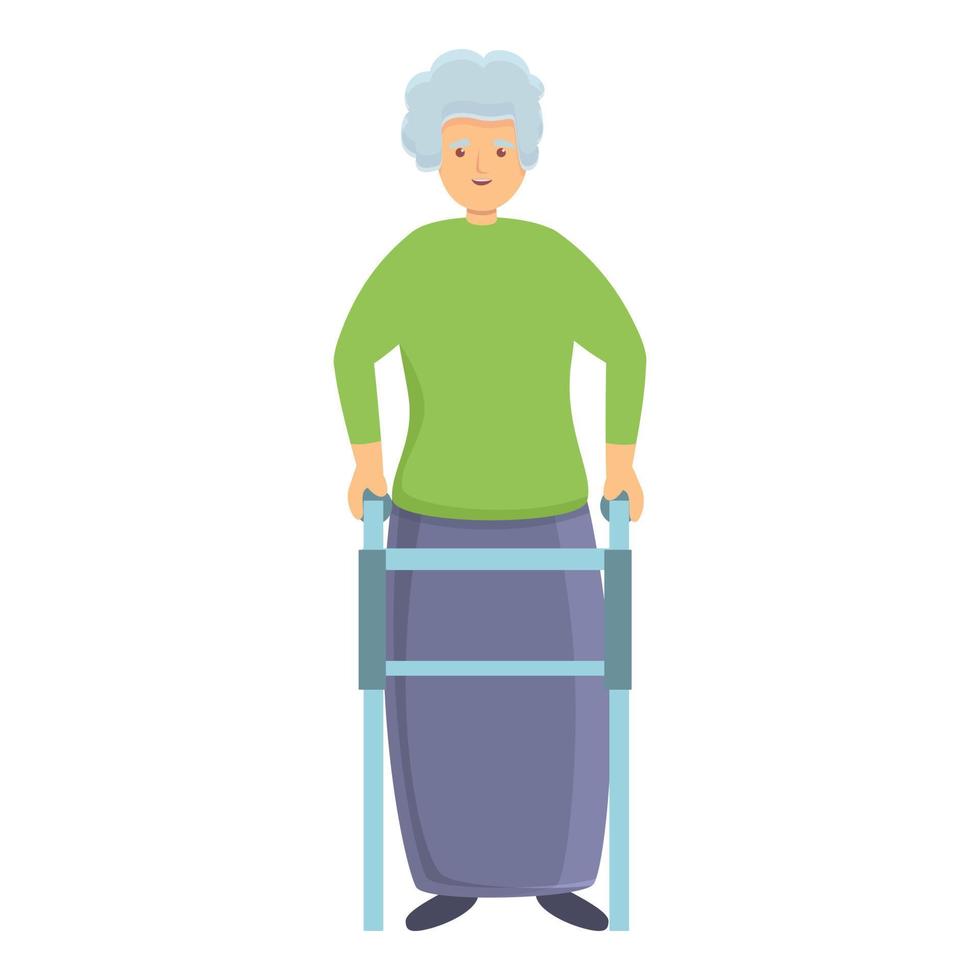 Smiling granny with walker icon, cartoon style vector