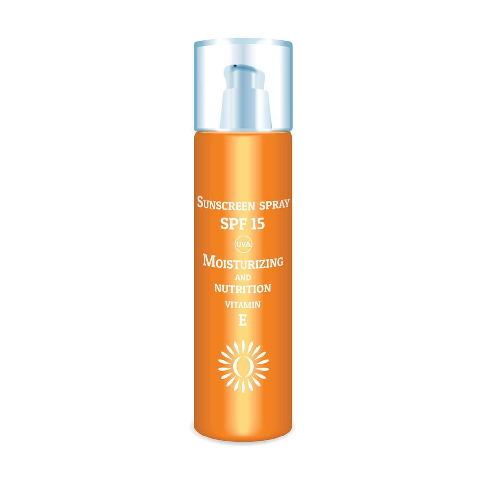 Sunscreen spray icon, realistic style vector