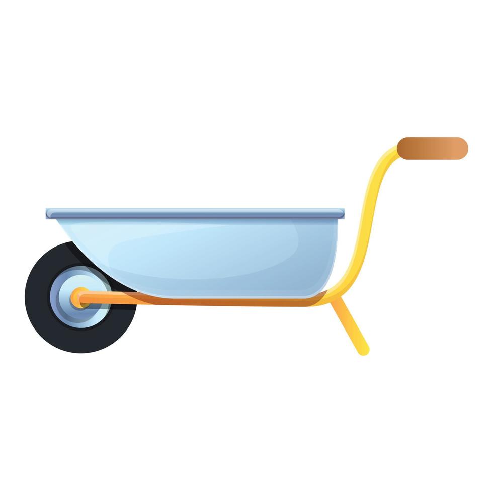 Steel garden wheelbarrow icon, cartoon style vector