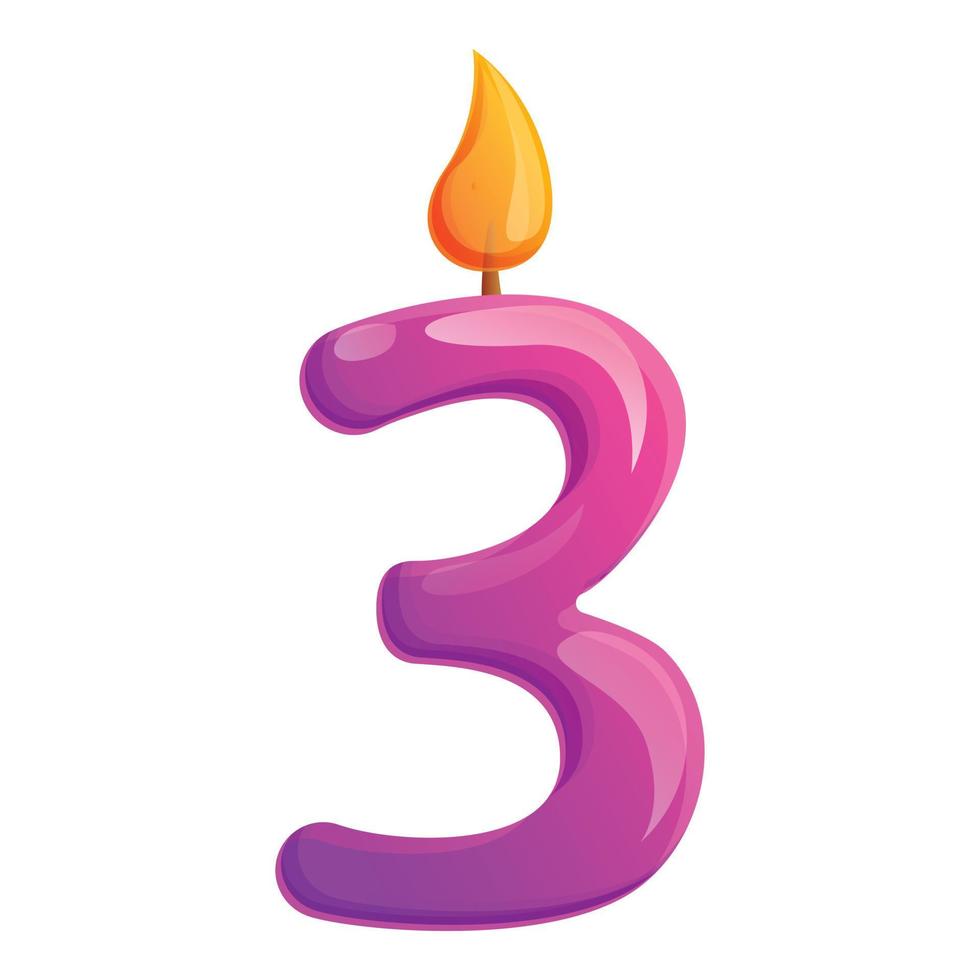 Three number candle icon, cartoon style vector