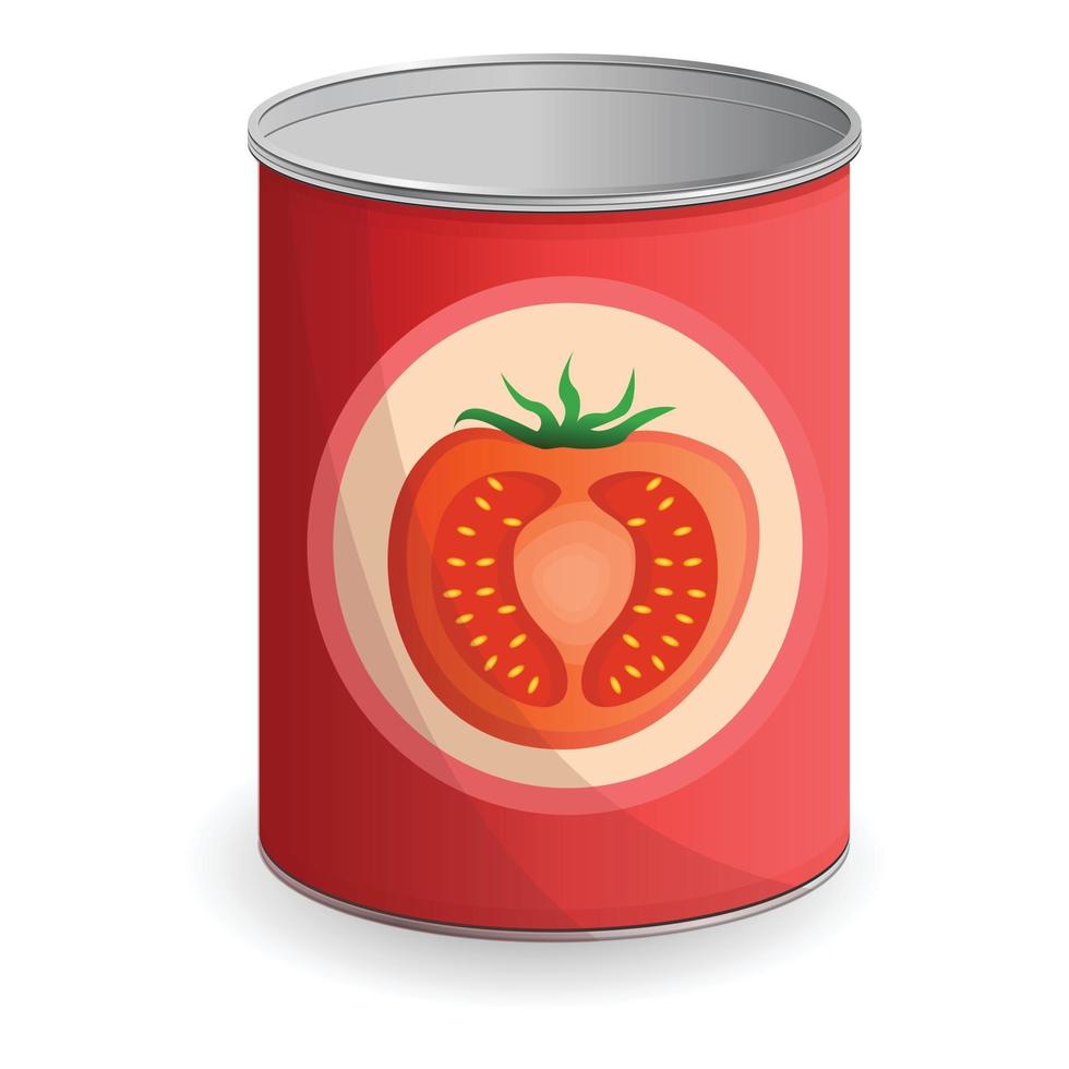 icono de lata de tomate, estilo de dibujos animados vector