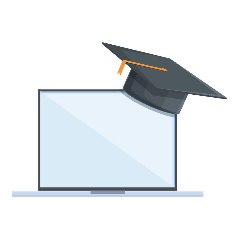 Online graduation icon cartoon vector. Computer digital vector