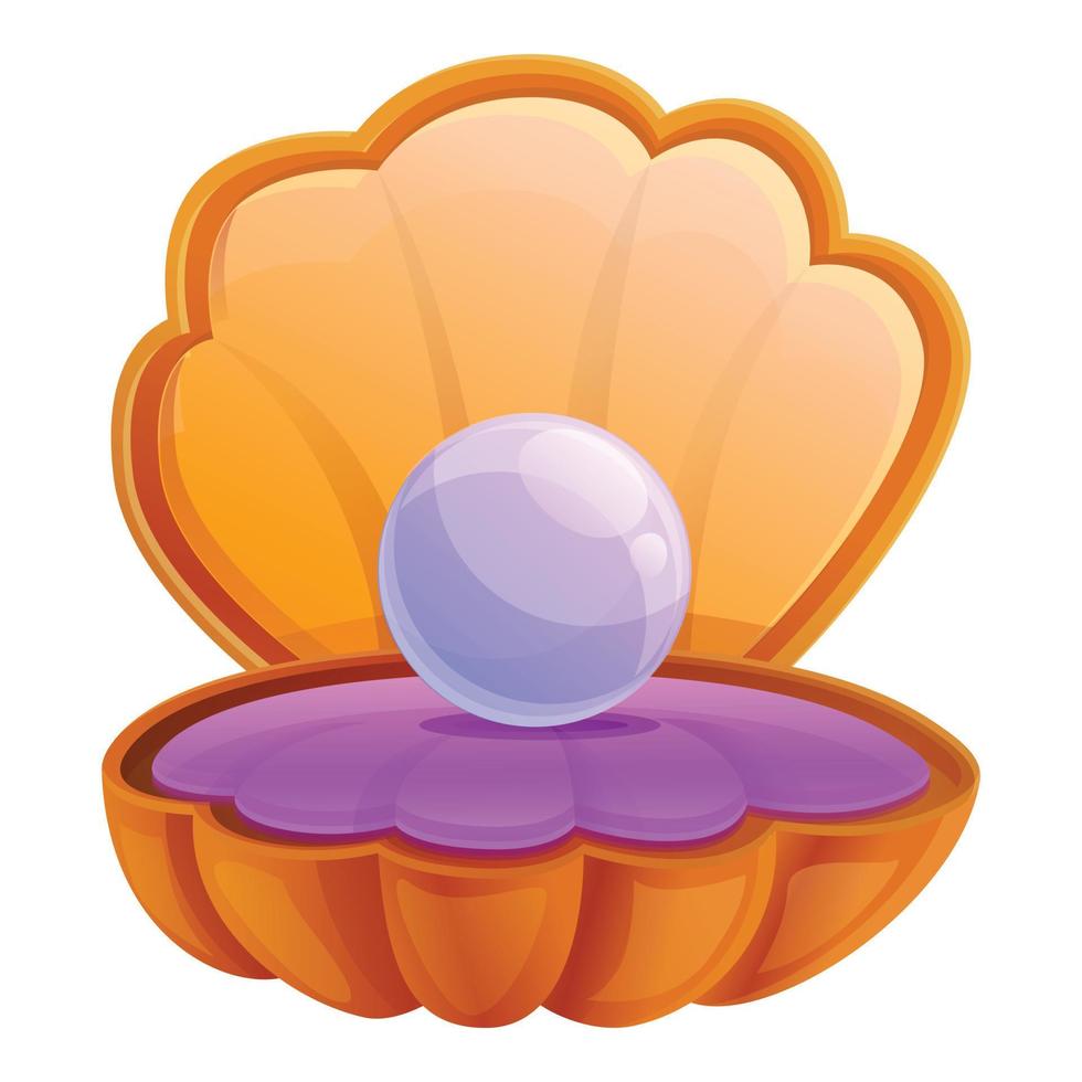 Purple pearl shell icon, cartoon style vector