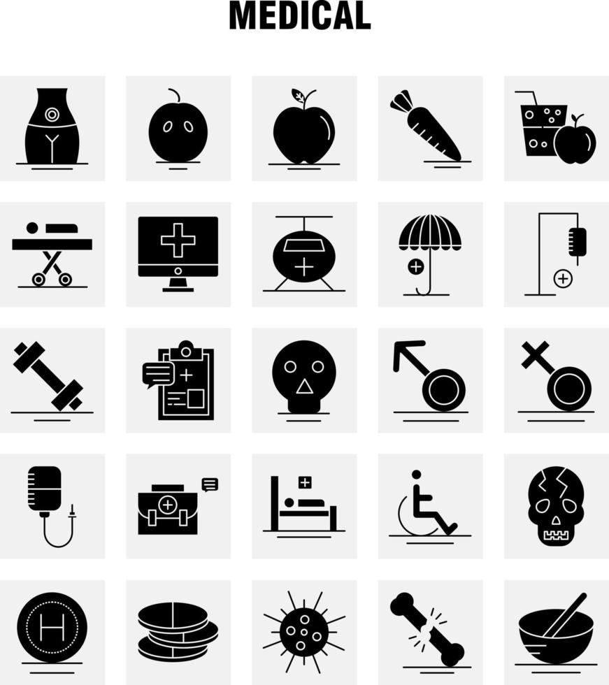 Medical Solid Glyph Icons Set For Infographics Mobile UXUI Kit And Print Design Include Solar System Space Sun Planets Search Magnifying Glass Collection Modern Infographic Logo and Pictogr vector