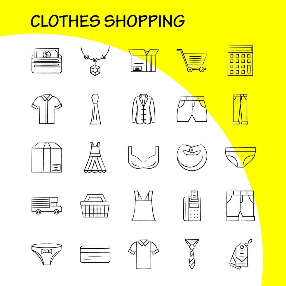 Clothes Shopping Hand Drawn Icons Set For Infographics Mobile UXUI Kit And Print Design Include Belt Cloths Holding Belt Leather Belt Credit Card Eps 10 Vector