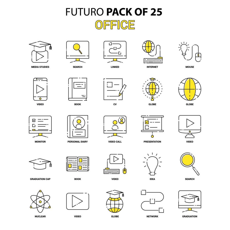 Office Icon Set Yellow Futuro Latest Design icon Pack vector