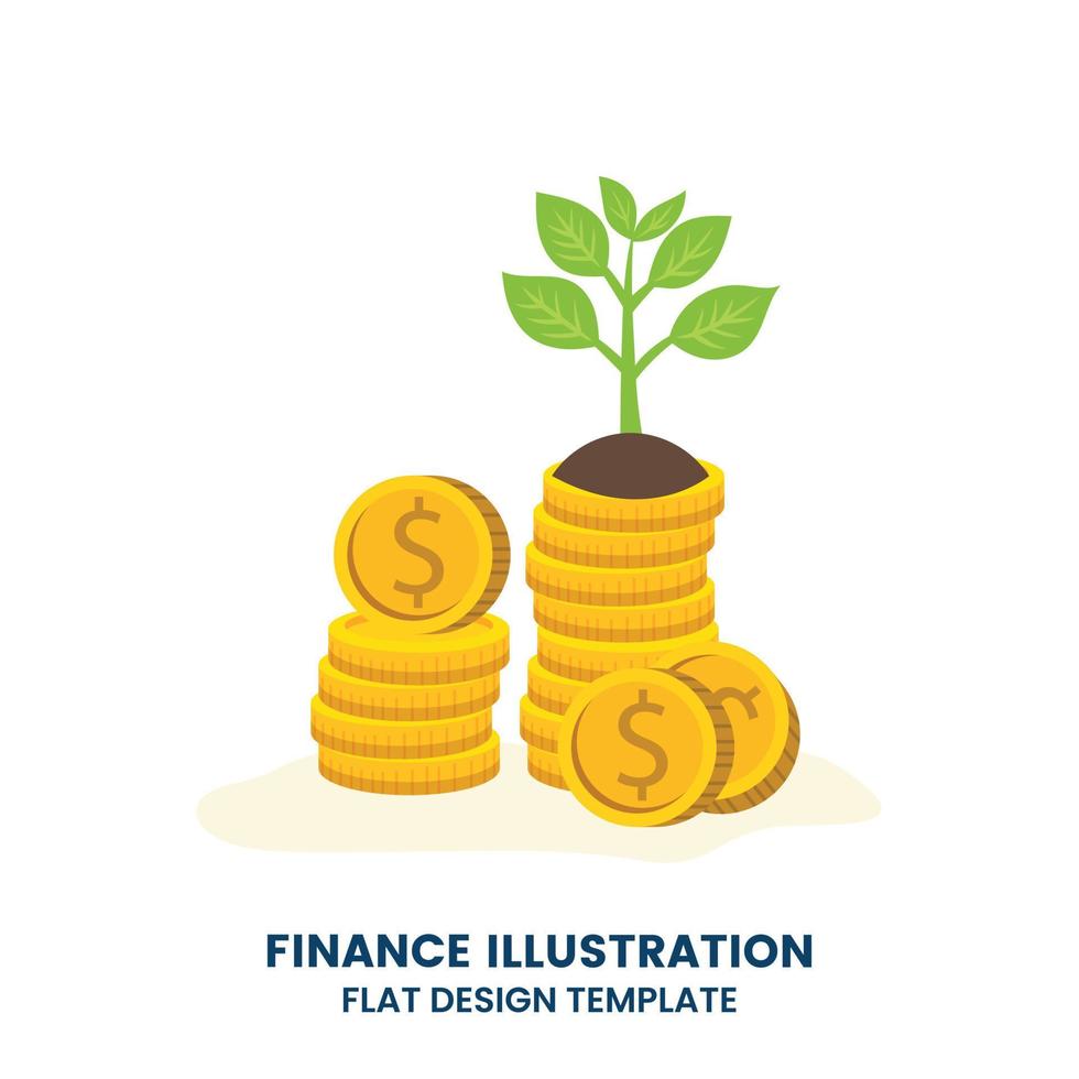 Growing saving Concept. young man putting coins in jar on money stack step growing growth saving money. vector