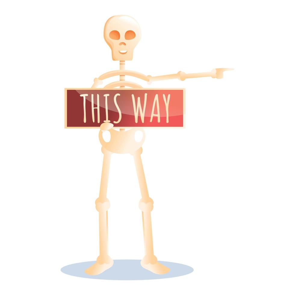 Skeleton show this way icon, cartoon style vector