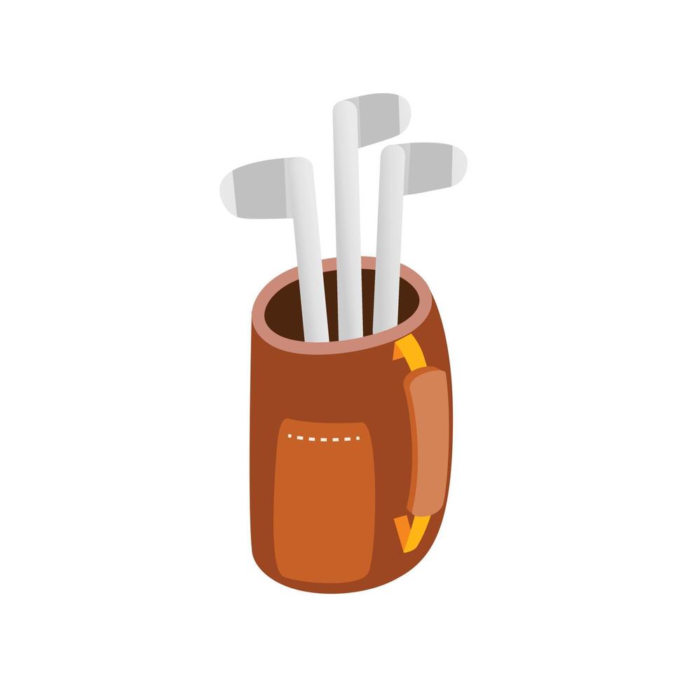 Golf clubs in a brown bag isometric 3d icon vector