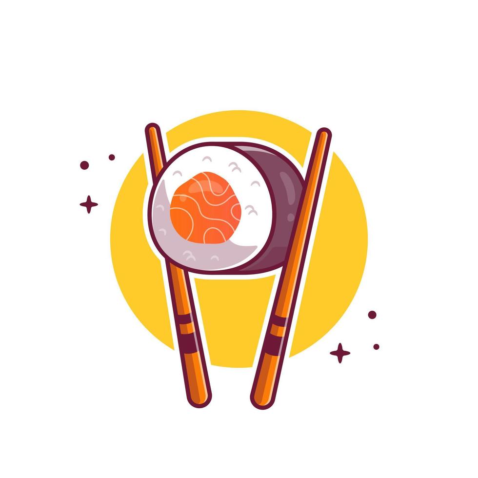 Sushi With Chopstick Cartoon Vector Icon Illustration. Japanese Food Icon Concept Isolated Premium Vector. Flat Cartoon Style