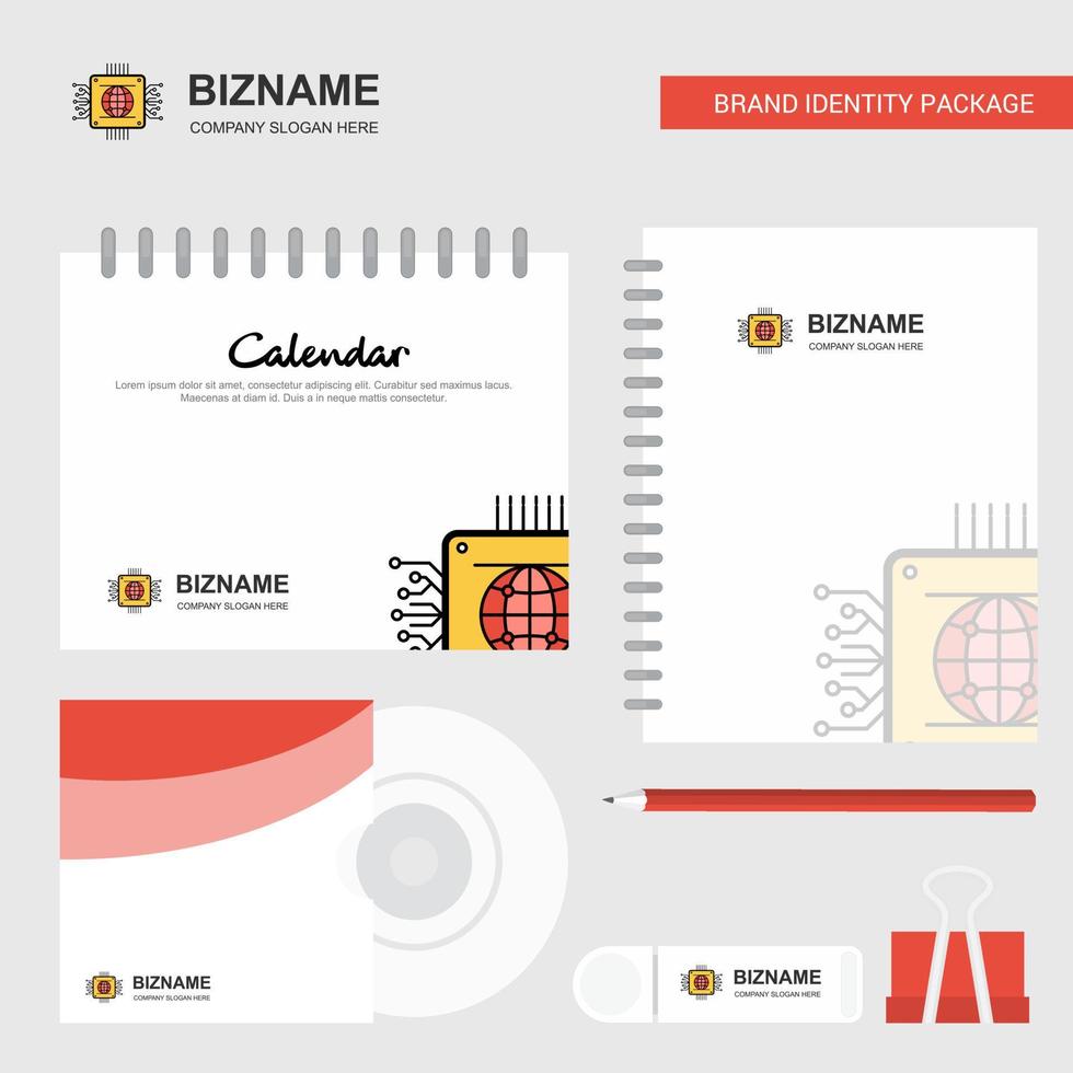 Processor Logo Calendar Template CD Cover Diary and USB Brand Stationary Package Design Vector Template