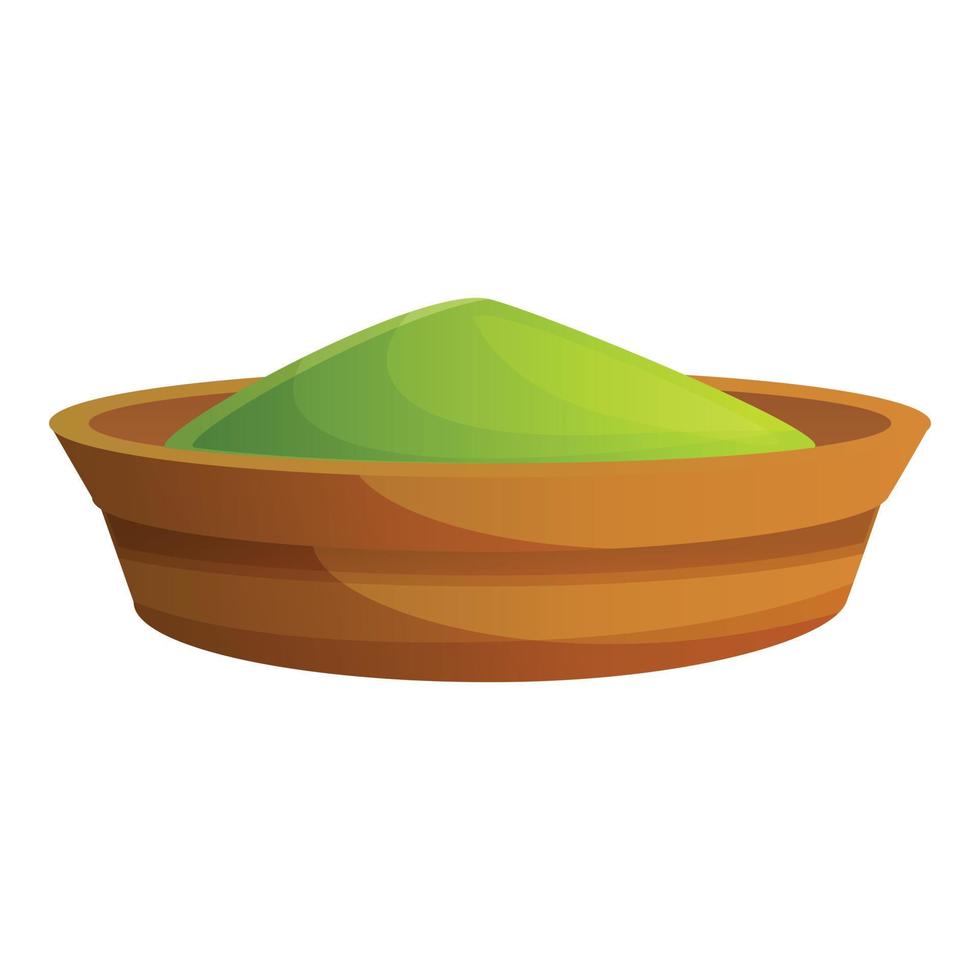 Matcha tea powder icon, cartoon style vector