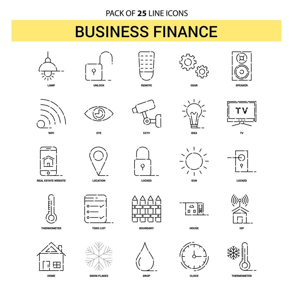 conjunto de iconos de línea de finanzas comerciales 25 estilo de contorno discontinuo vector