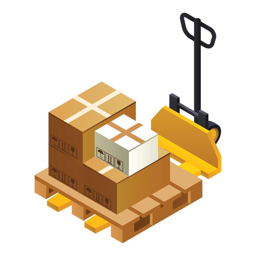 Warehouse lift parcel icon, isometric style vector