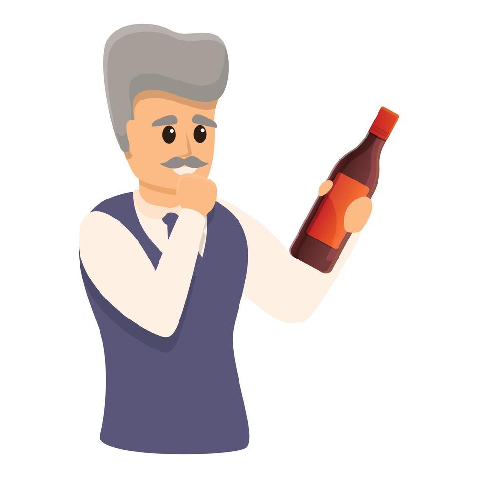 Old sommelier icon, cartoon style vector