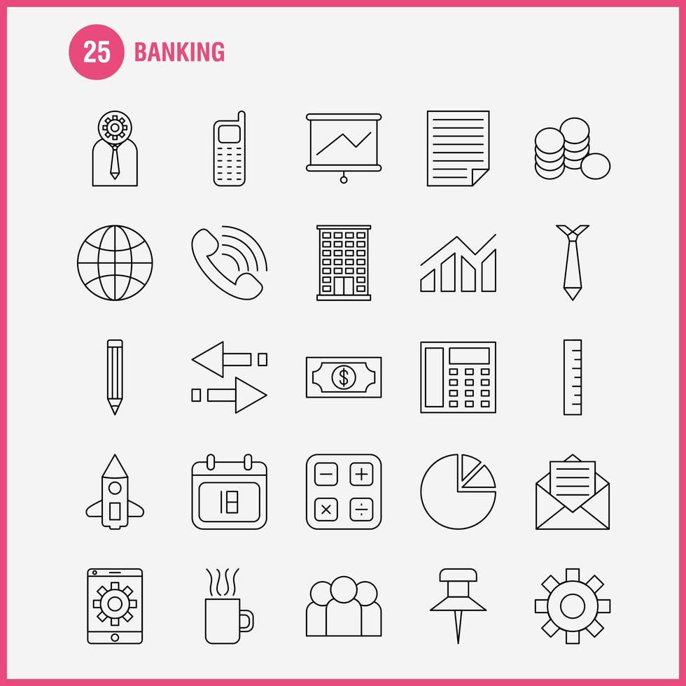 Banking Line Icon for Web Print and Mobile UXUI Kit Such as Mobile Setting Mobile Setting Gear Projector Screen Display Pictogram Pack Vector