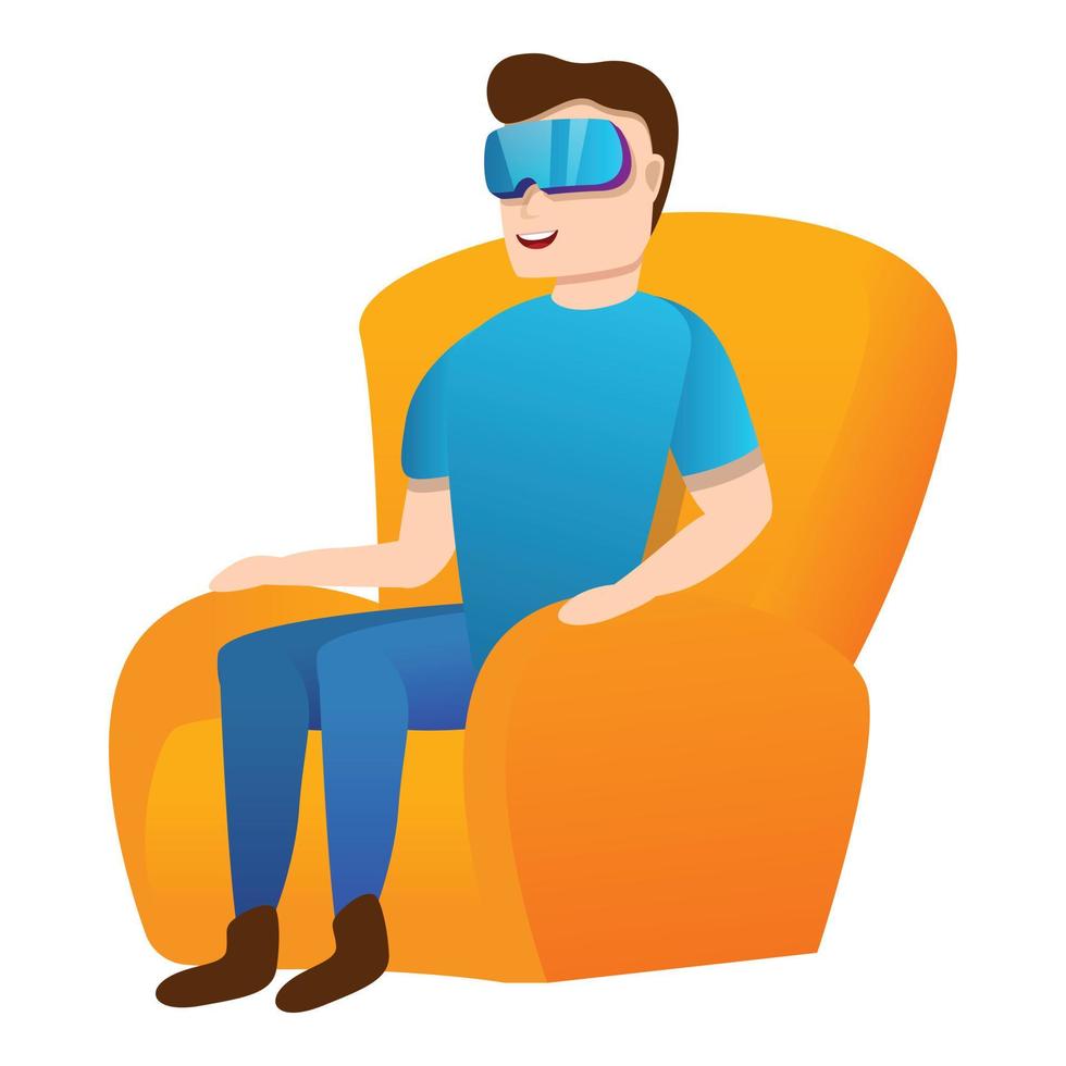 Virtual reality in armchair icon, cartoon style vector