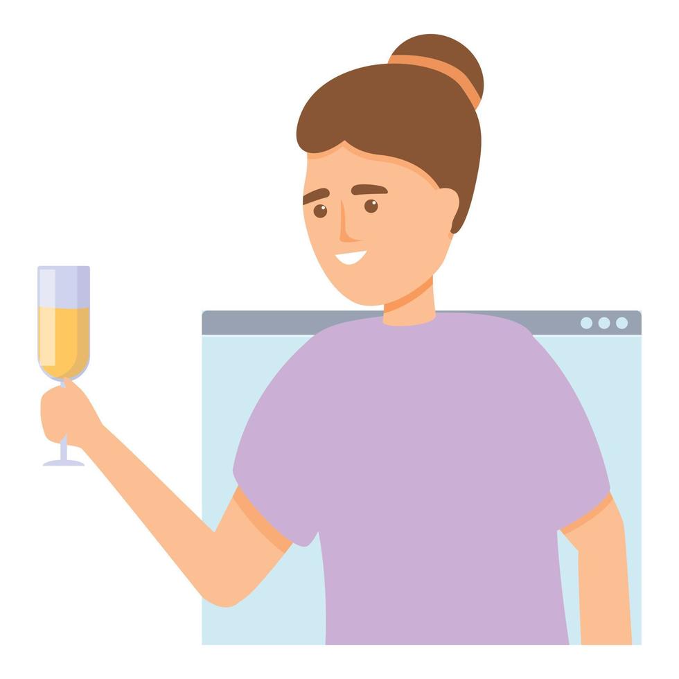 beber icono de fiesta en línea, estilo de dibujos animados vector