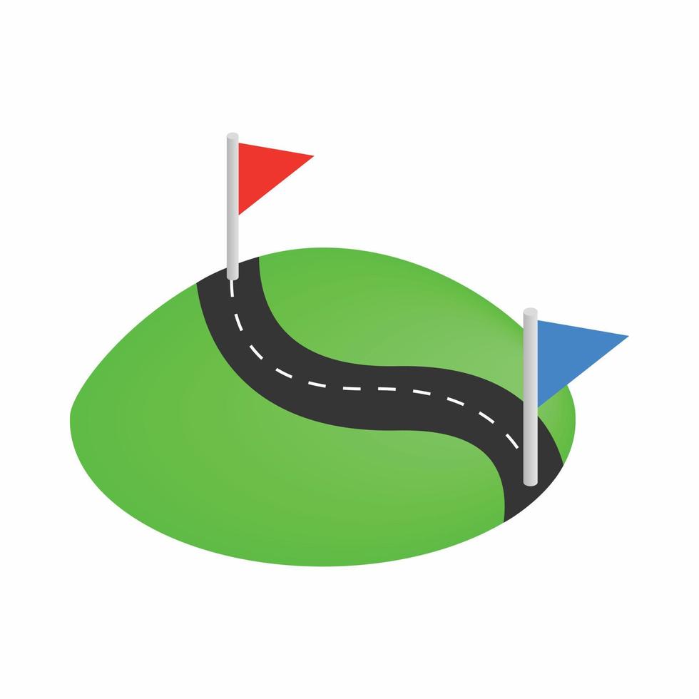 Flag pins on a road icon, isometric 3d style vector
