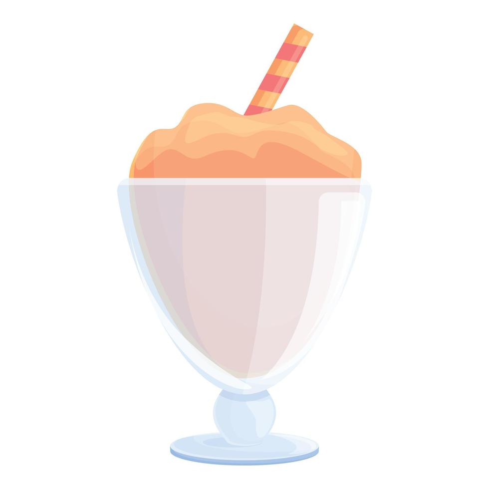 Peach ice cream icon, cartoon style vector