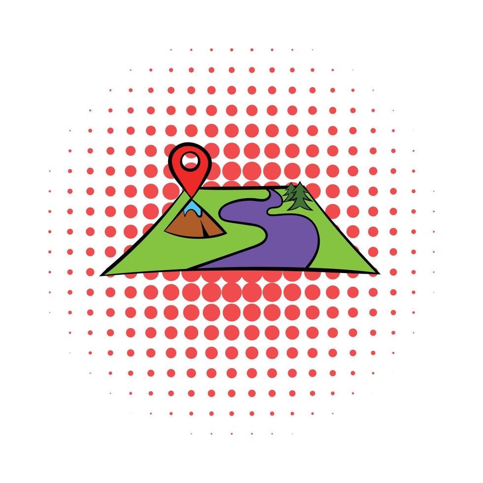 Map with pin pointers icon, comics style vector