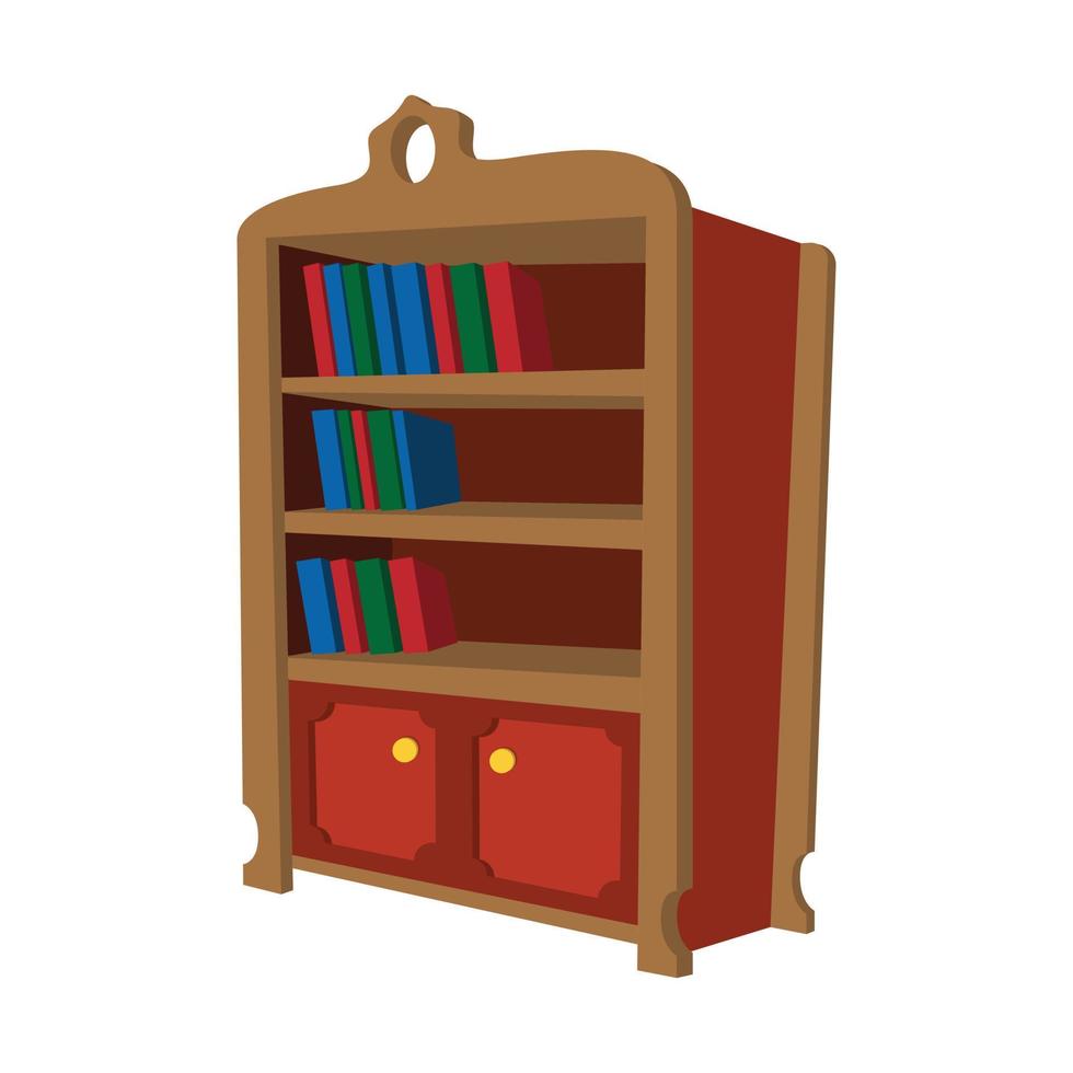 Wooden bookcase cartoon icon vector