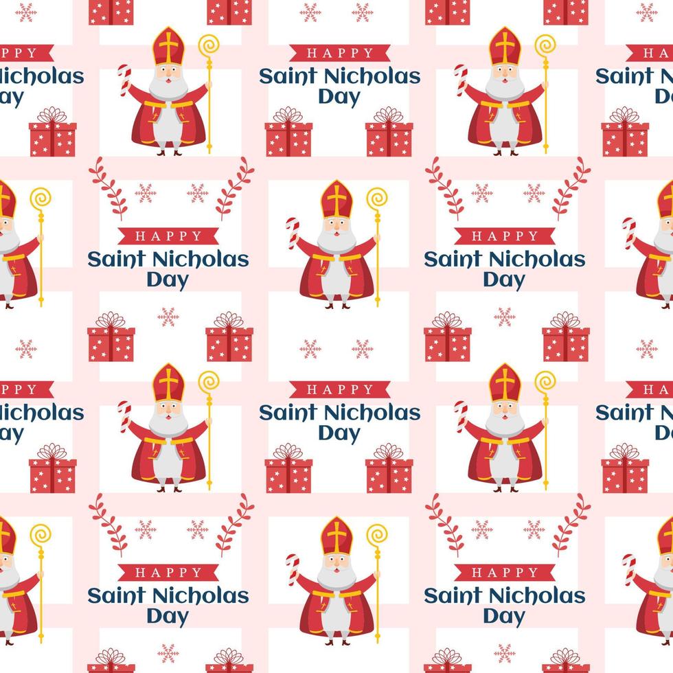 Saint Nicholas Day or Sinterklaas Seamless Pattern with Gift Box and Winter Template Background Hand Drawn Cartoon Flat Illustration vector