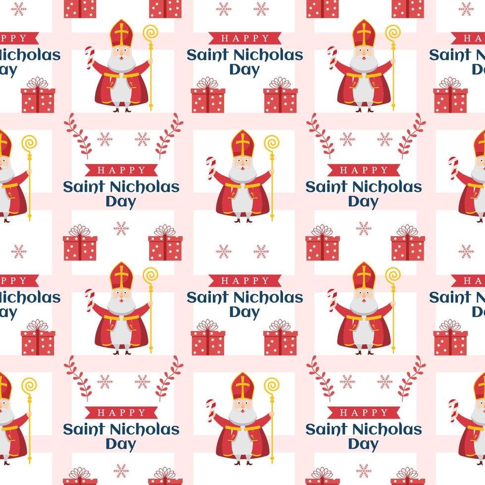 Saint Nicholas Day or Sinterklaas Seamless Pattern with Gift Box and Winter Template Background Hand Drawn Cartoon Flat Illustration vector