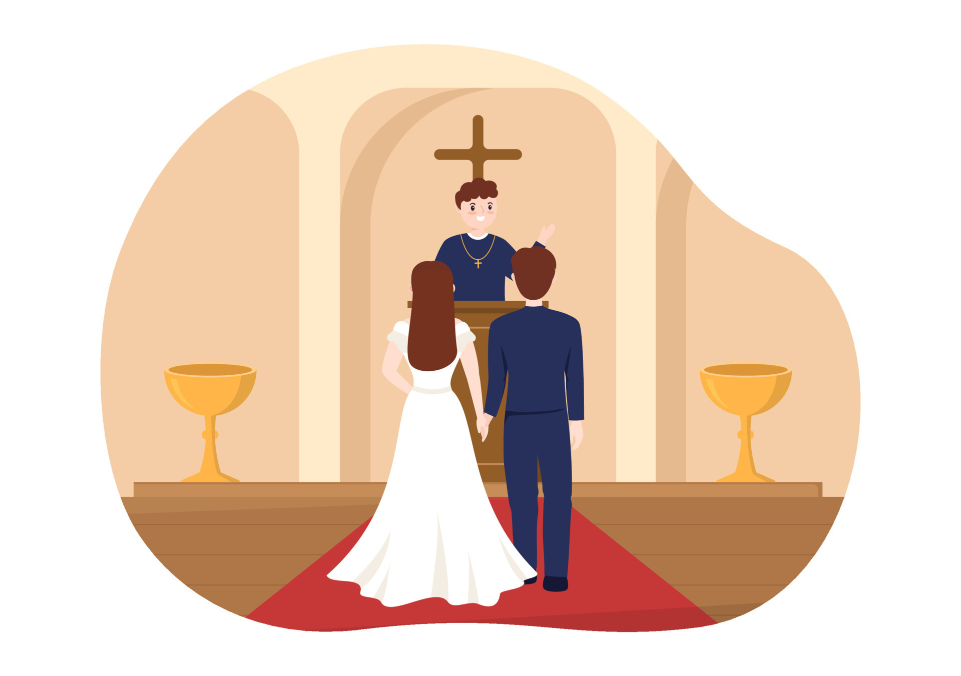 Wedding Ceremony in the Cathedral Catholic Church Building with the Happy  Couple in Flat Cartoon Hand Drawn Template Illustration 14385321 Vector Art  at Vecteezy