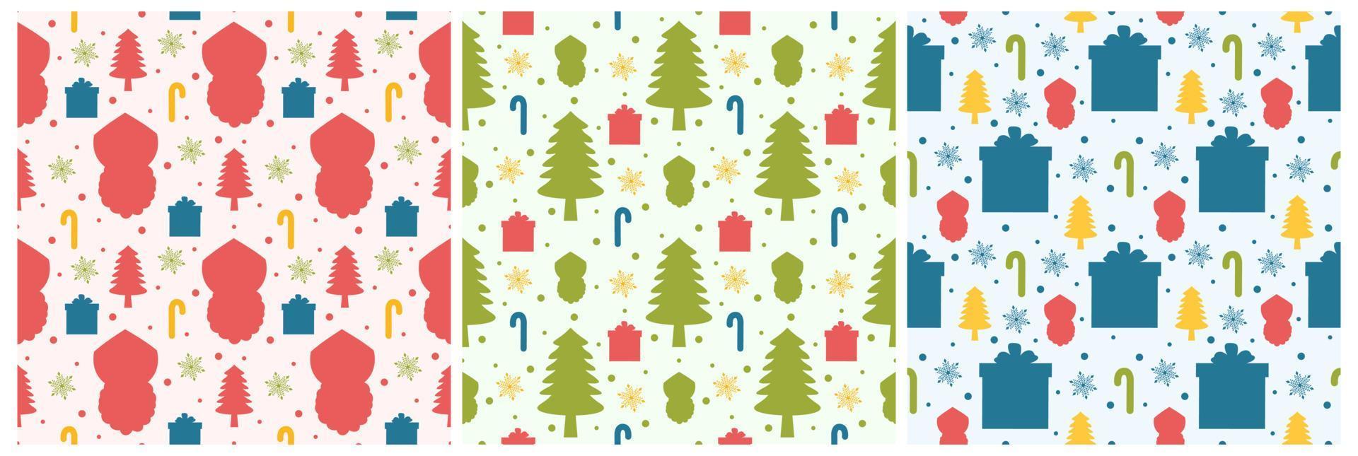 Set of Saint Nicholas Day or Sinterklaas Seamless Pattern with Gift Box and Winter Template Background Hand Drawn Cartoon Flat Illustration vector