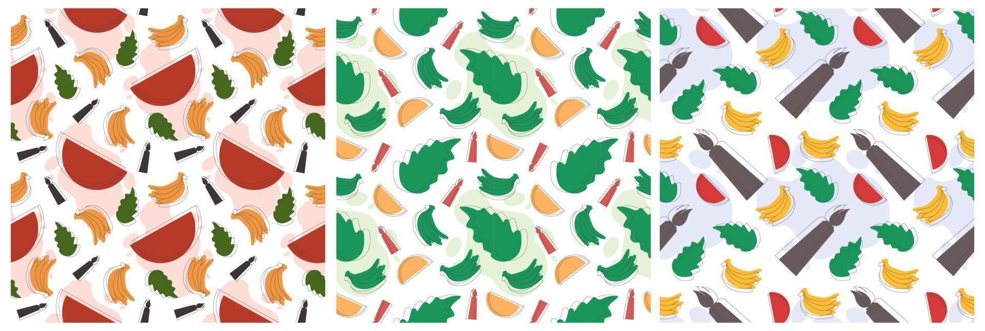 Set of Happy Kwanzaa Holiday African Seamless Pattern Design with Festival Style Element on Template Hand Drawn Cartoon Flat Illustration vector