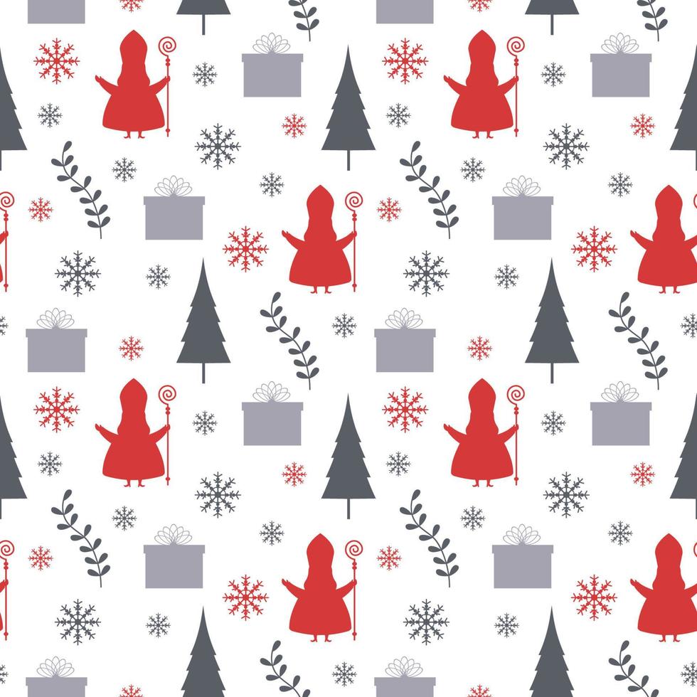 Saint Nicholas Day or Sinterklaas Seamless Pattern with Gift Box and Winter Template Background Hand Drawn Cartoon Flat Illustration vector
