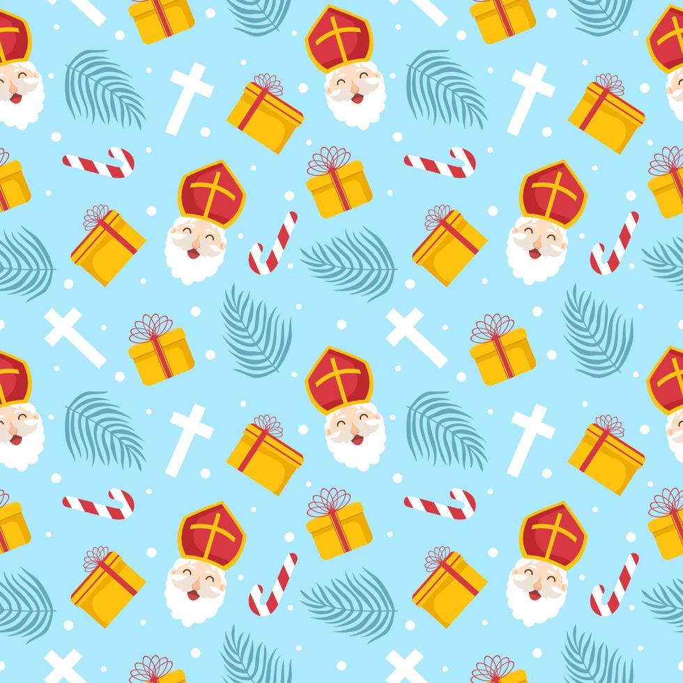 Saint Nicholas Day or Sinterklaas Seamless Pattern with Gift Box and Winter Template Background Hand Drawn Cartoon Flat Illustration vector