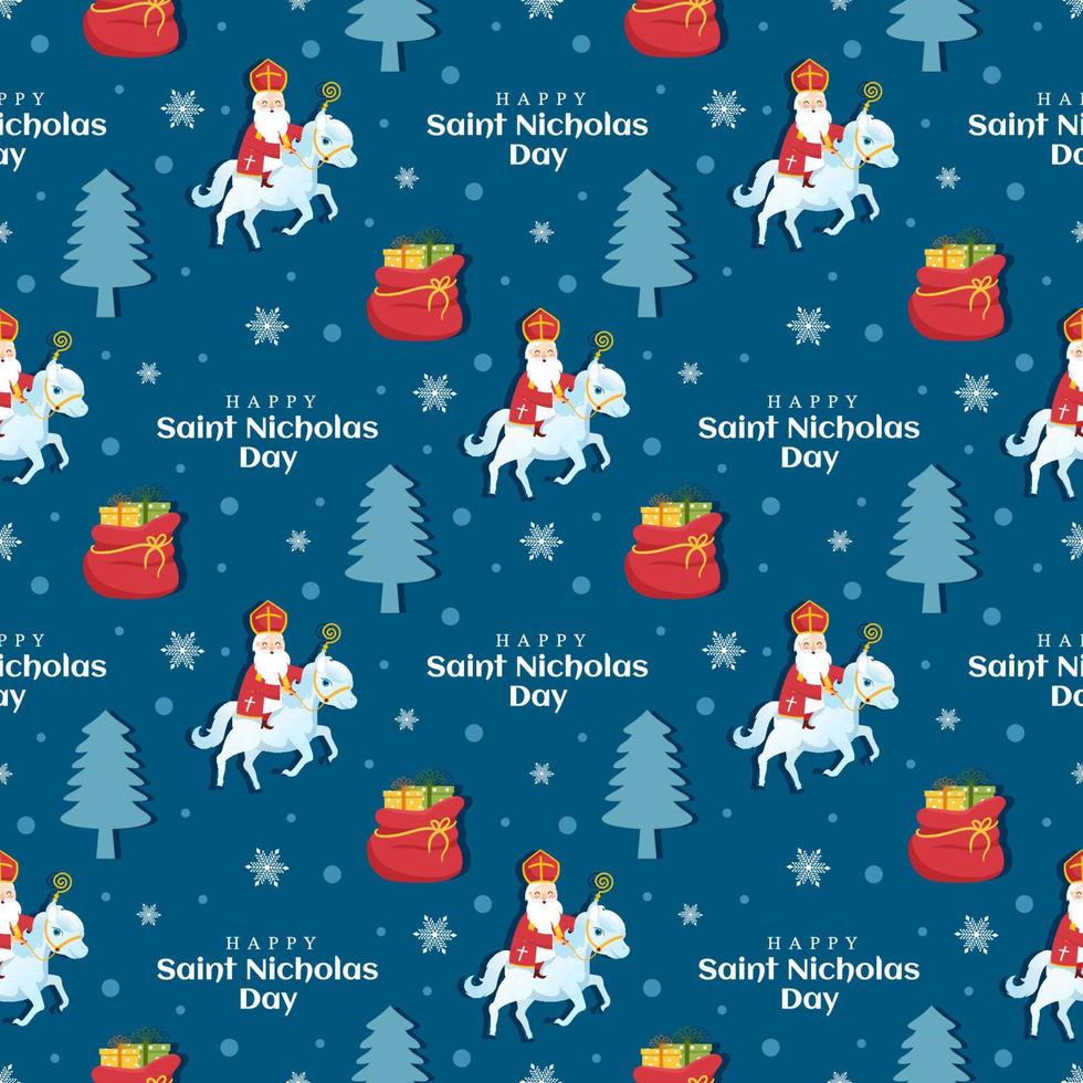 Saint Nicholas Day or Sinterklaas Seamless Pattern with Gift Box and Winter Template Background Hand Drawn Cartoon Flat Illustration vector