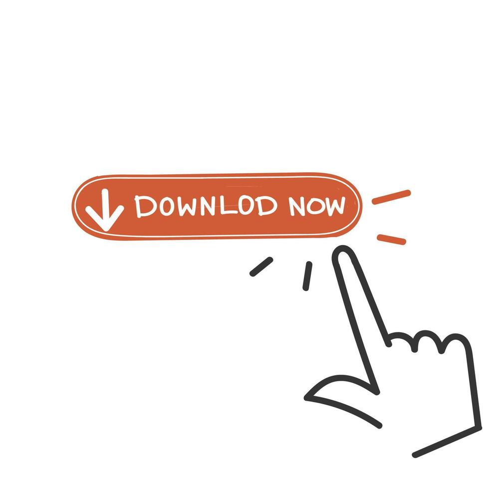 hand drawn doodle download now button cursor illustration vector