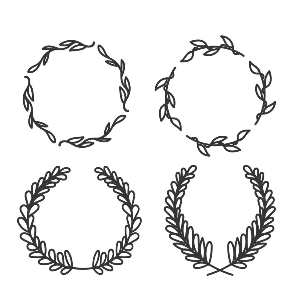 hand drawn doodle black laurels wreath frames branches with circle borders illustration vector