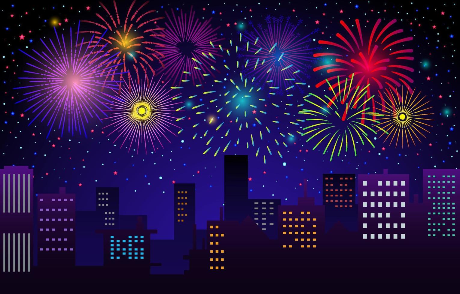 Beautiful Firework With City Background vector