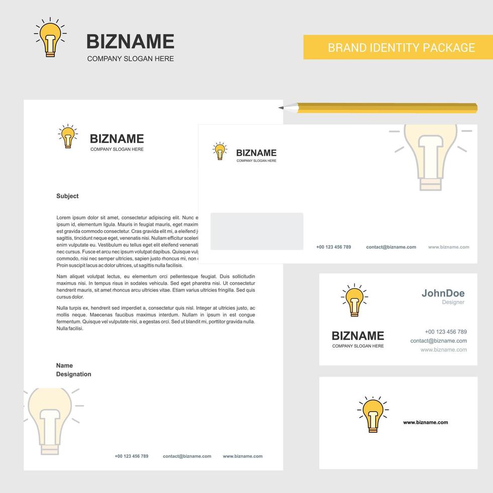 Bulb Business Letterhead Envelope and visiting Card Design vector template
