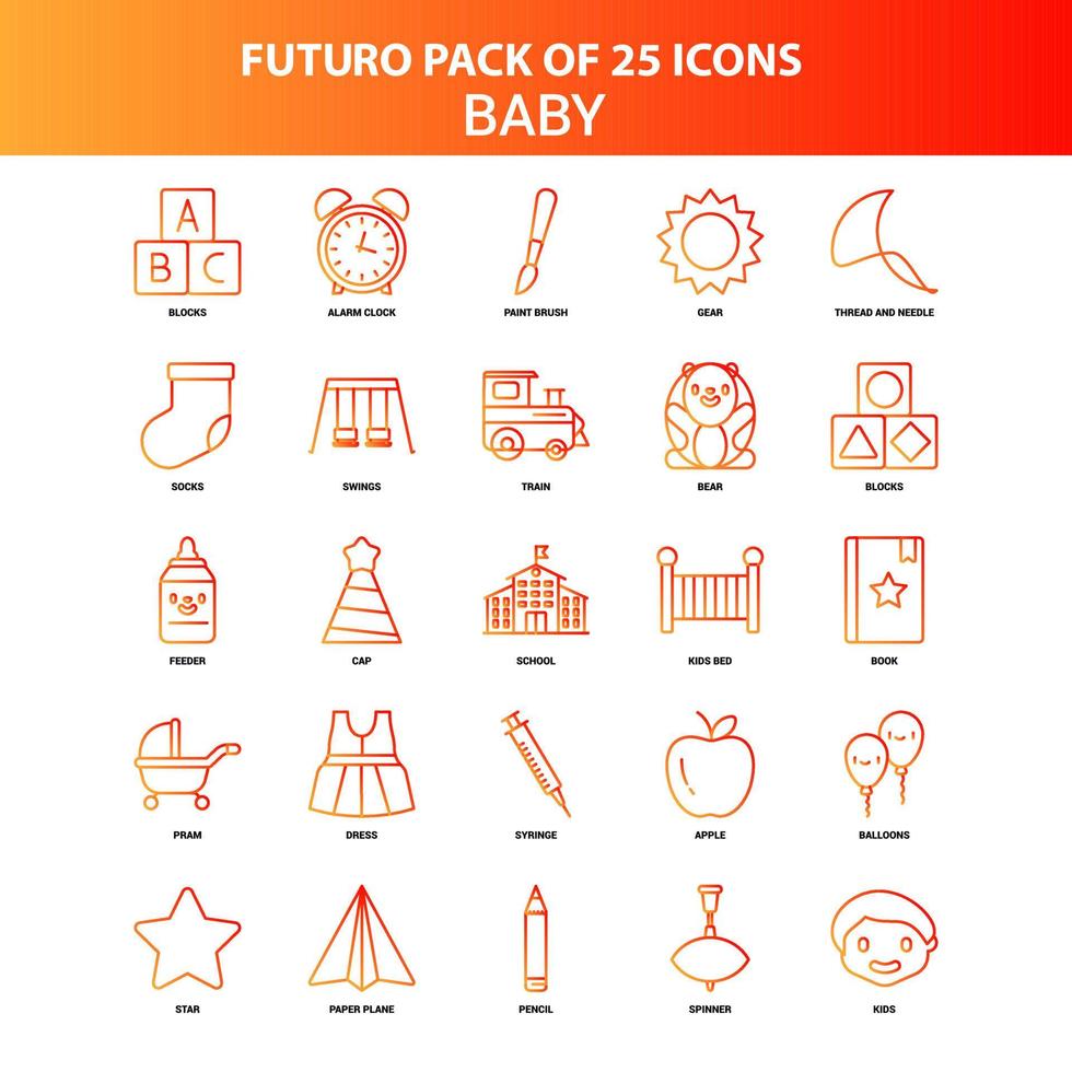 Orange Futuro 25 Baby Icon Set vector