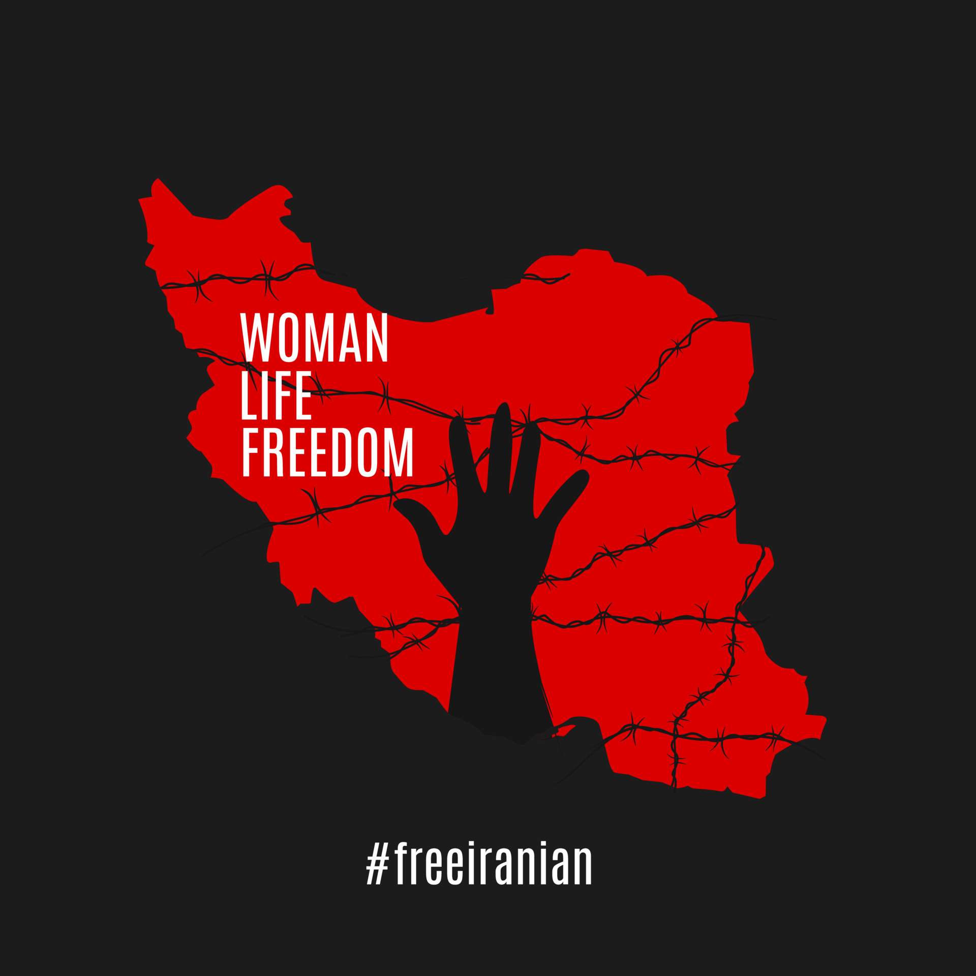 illustration vector of woman life freedom,wire in iran map,hand sign