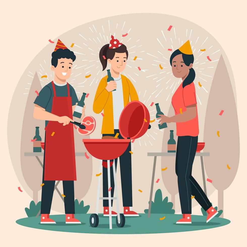 Barbecue Party On Backyard vector