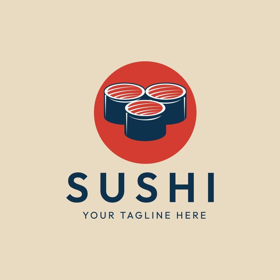 sushi comida japonesa vintage logo vector ilustración diseño