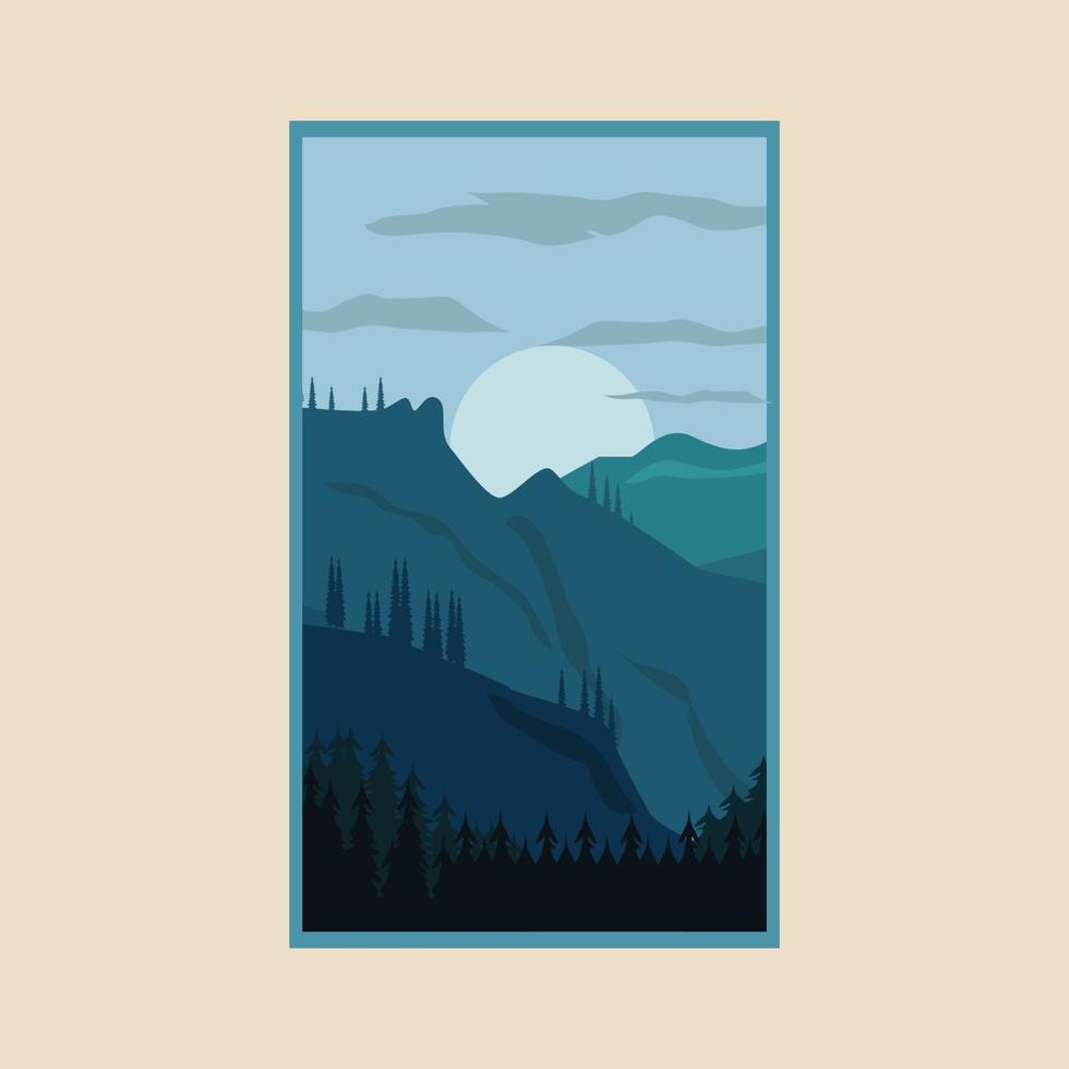 paisaje montaña salvaje bosque vintage poster vector ilustración diseño