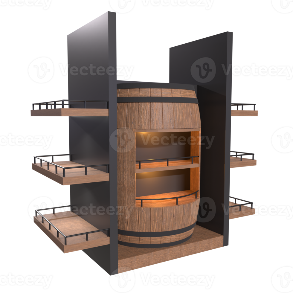 3D Rendering Of Whiskey Barrel Stand png