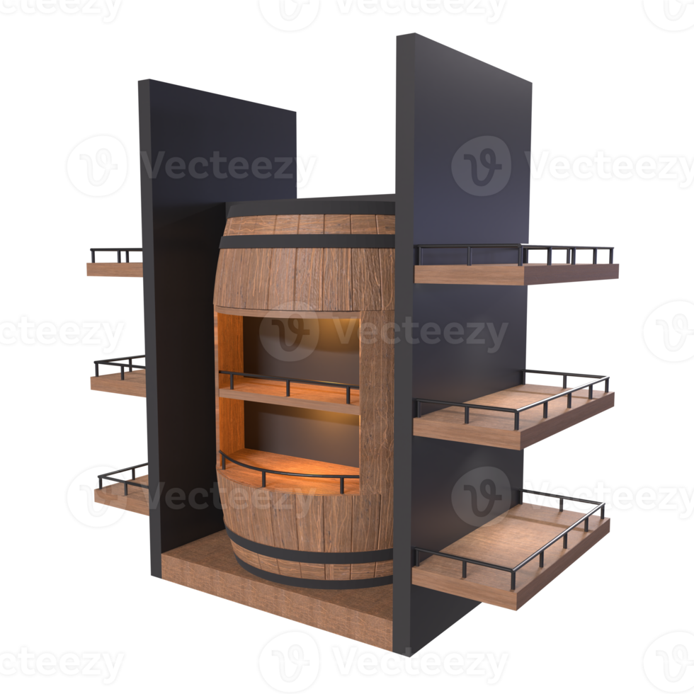 3D Rendering Of Whiskey Barrel Stand png