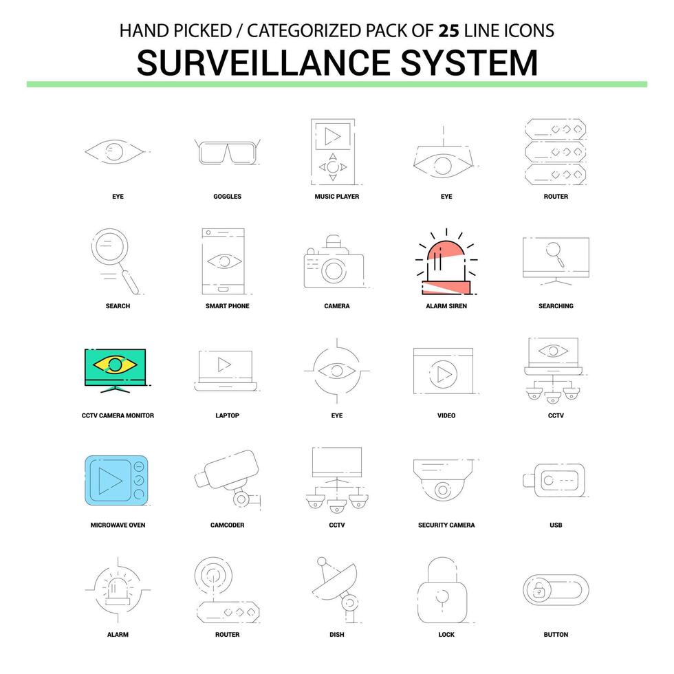 Surveillance Flat Line Icon Set Business Concept Icons Design vector