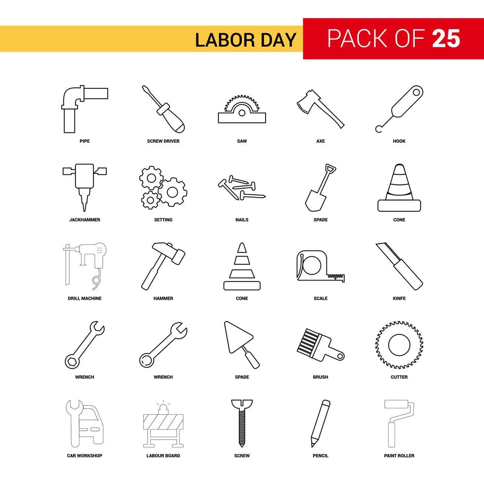 Labor day Black Line Icon 25 Business Outline Icon Set vector