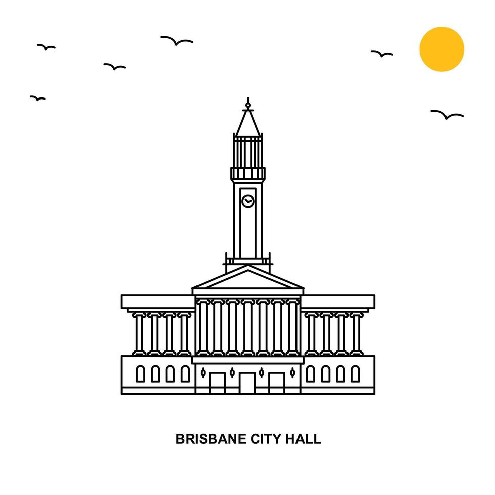 BRISBANE CITY HALL Monument World Travel Natural illustration Background in Line Style vector