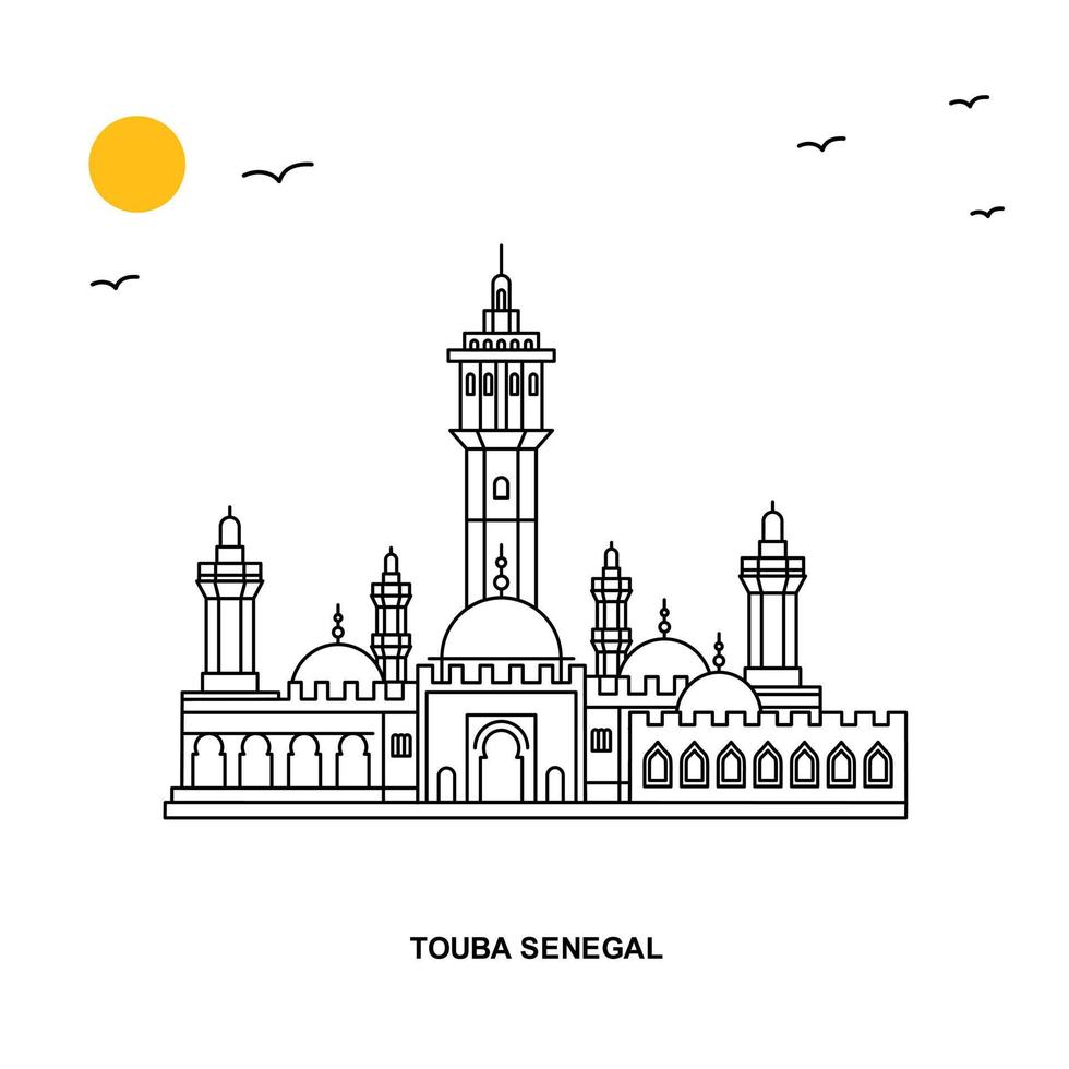 touba senegal monumento viajes mundiales fondo de ilustración natural en estilo de línea vector